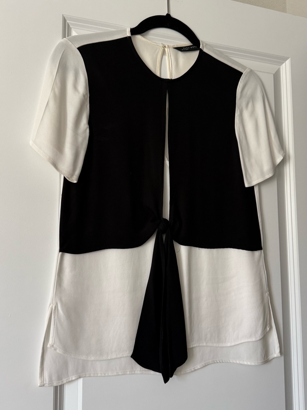 Zara Black & White Tie-Back Layered Blouse